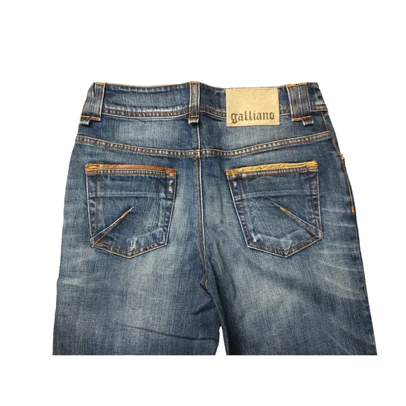 John Galliano Distressed Blue Jeans Embellished Bronze Studded Snow Flakes Sz 26